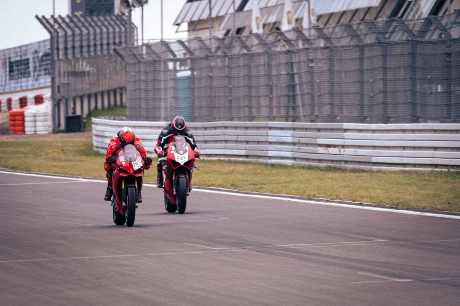 MotoGP bikes lined up on the starting grid